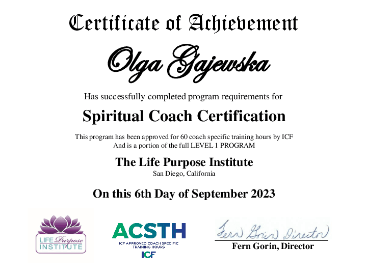 Olga Gajewska Coach Certificate
